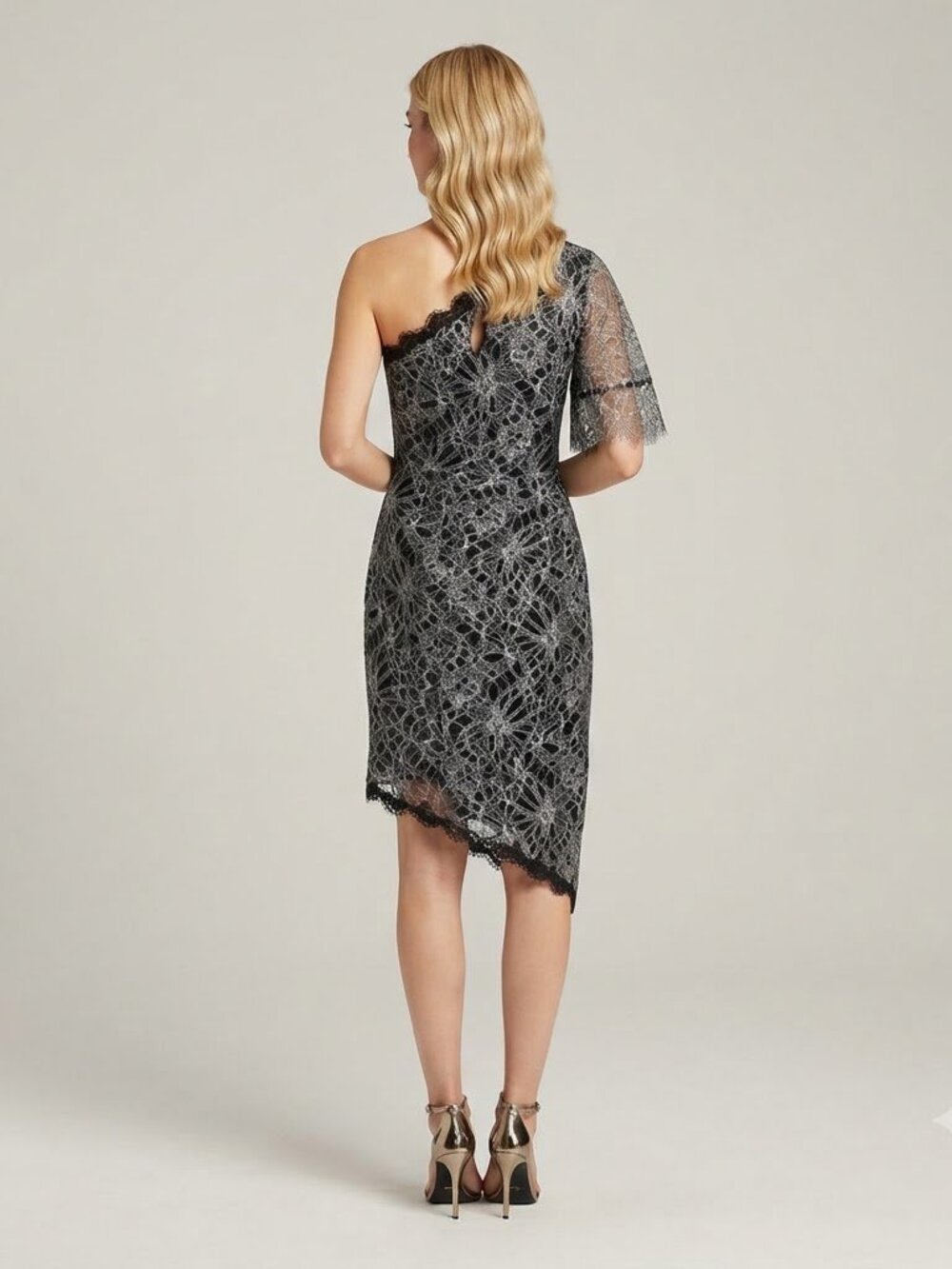 Harlyn Floral One Shoulder Lace High Low Cocktail Dress Black Size S NWT - Picture 2 of 12